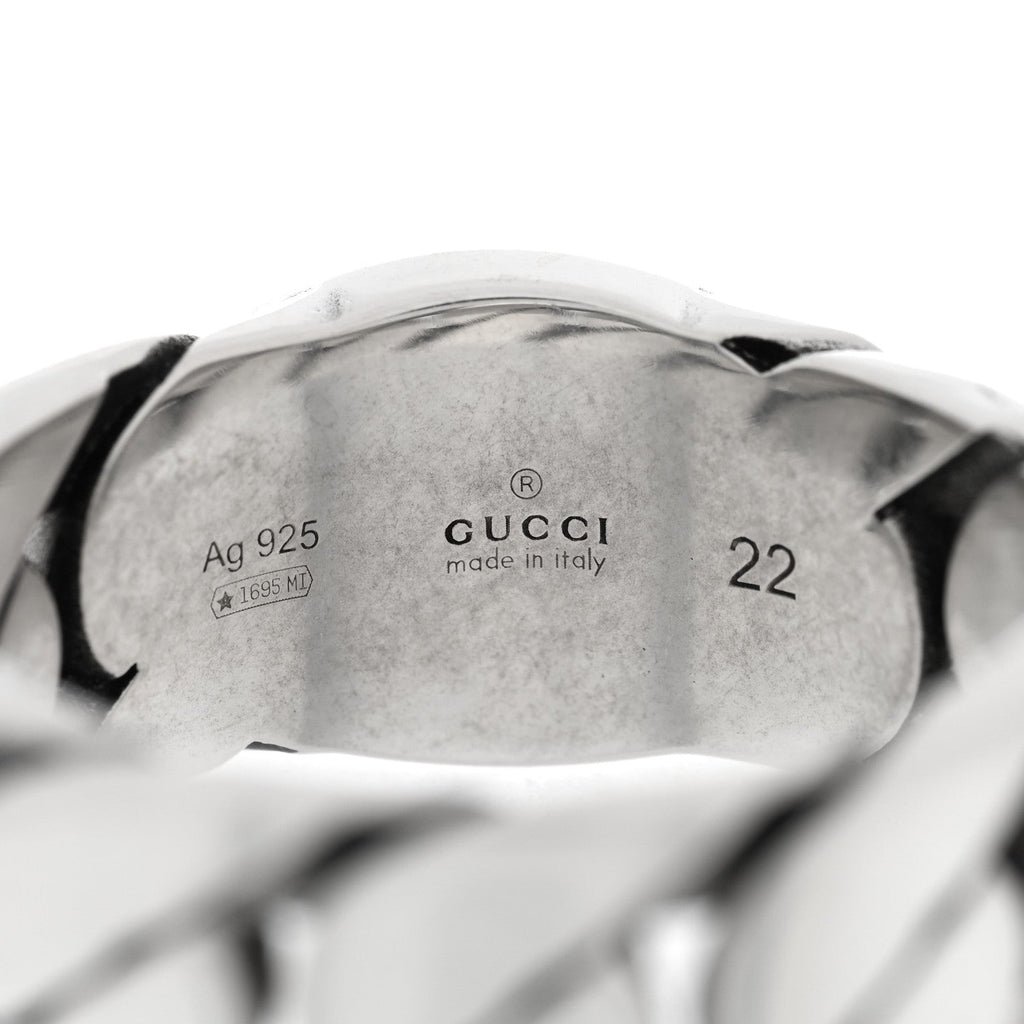 GUCCI スターリングシルバー エナメル インターロッキングG チェーンリング 61 9.75 ブルー(代金引換)