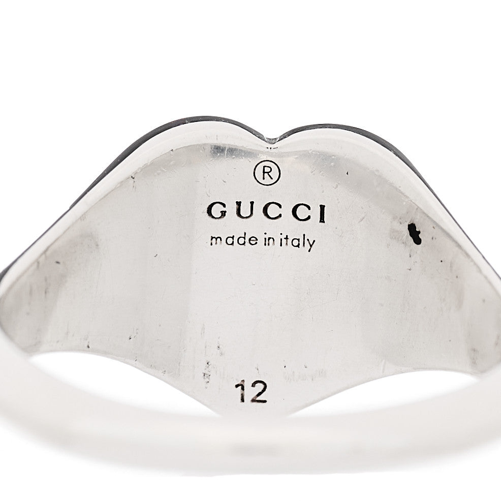 GUCCI スターリングシルバー エナメル GG ハートリング 51 5.75 ブルー(代金引換)