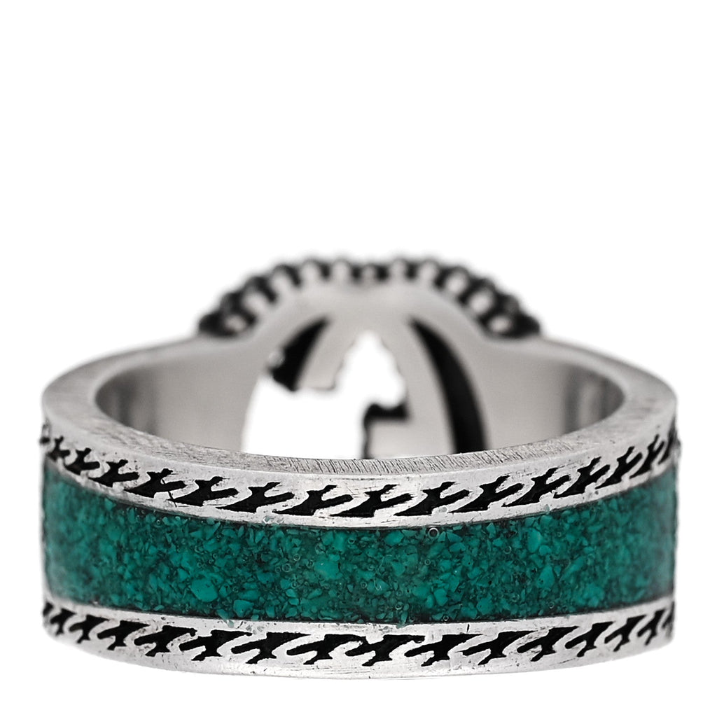 GUCCI シルバー エナメル インターロッキングG バンドリング 50 5.25 ターコイズ(代金引換)