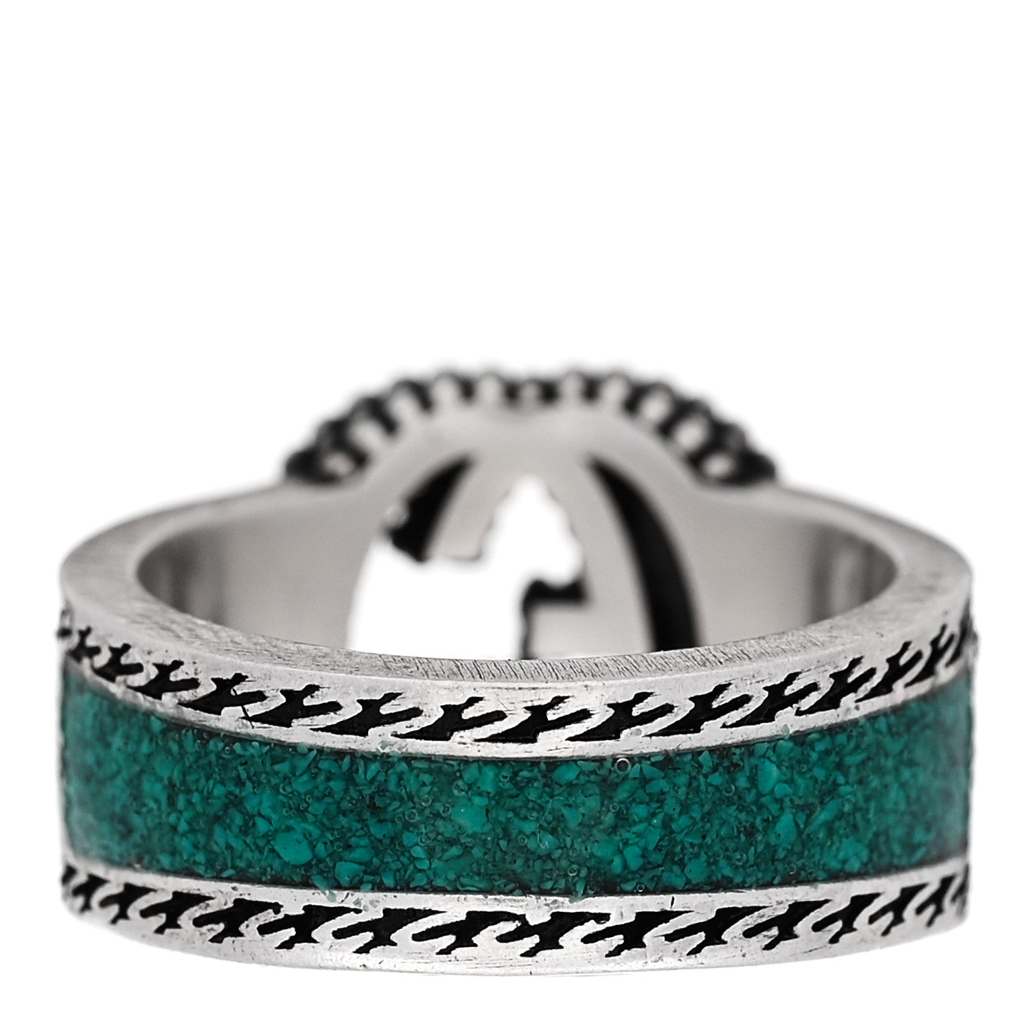 GUCCI シルバー エナメル インターロッキングG バンドリング 50 5.25 ターコイズ(代金引換)