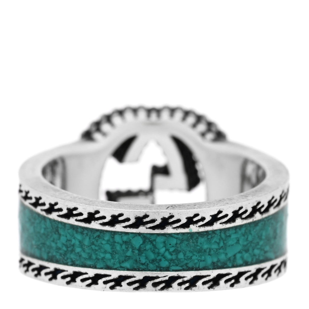 GUCCI スターリングシルバー エナメル インターロッキングG バンドリング 50 5.5 ターコイズ(代金引換)
