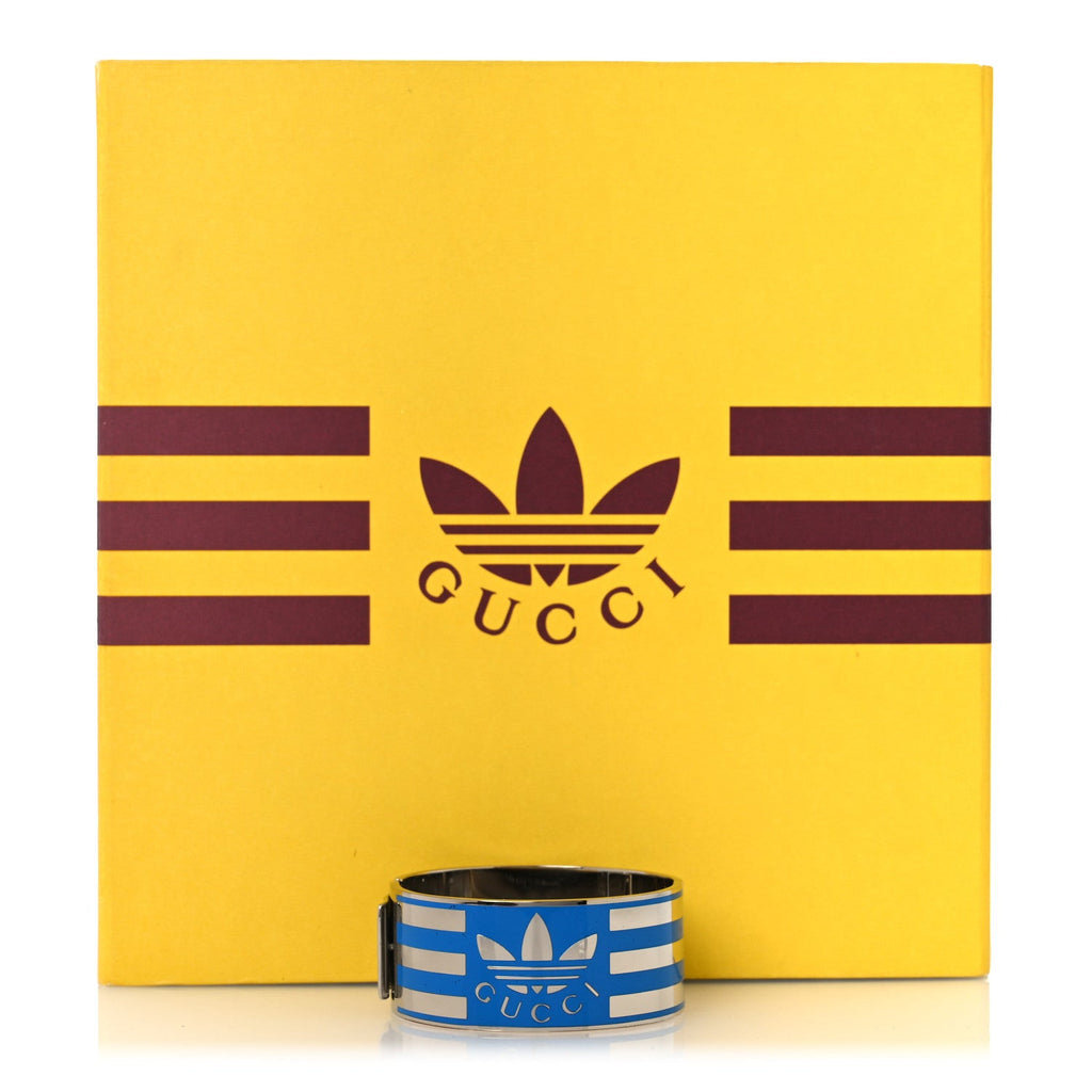 GUCCI X ADIDAS メタル エナメル カフ ブレスレット S シルバーブルー(代金引換)