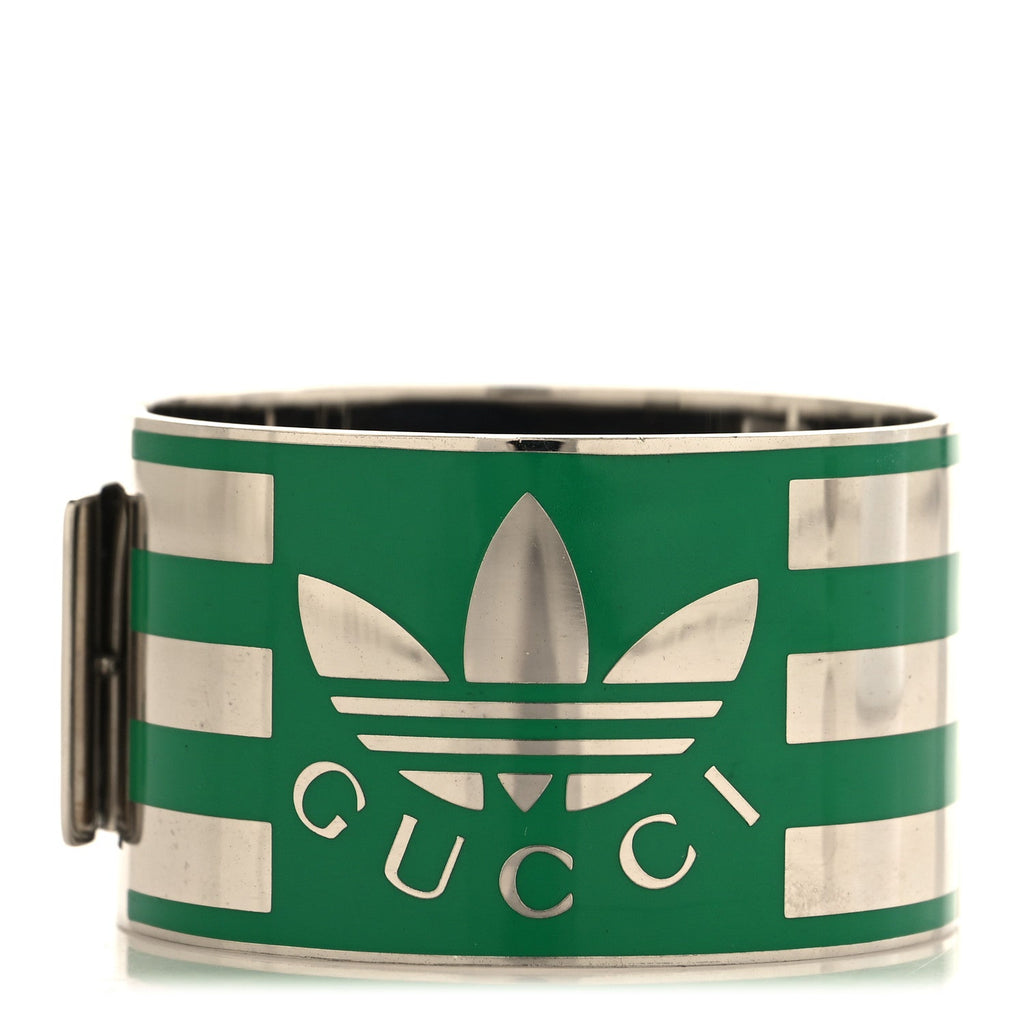 GUCCI X ADIDAS メタル エナメル カフ ブレスレット S シルバーグリーン(代金引換)