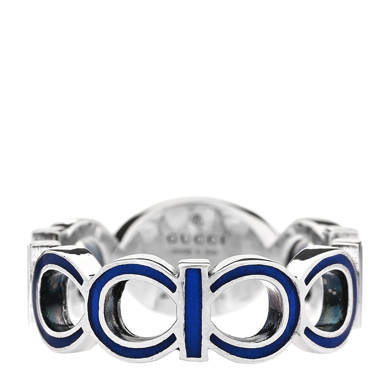GUCCI スターリングシルバー エナメル インターロッキングGロゴリング 60 9 ブルー(代金引換)