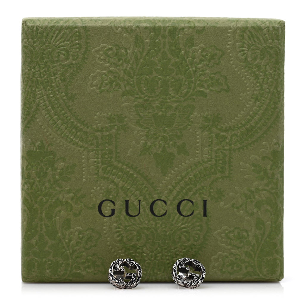 GUCCI シルバー テクスチャード インターロッキングG スタッドピアス(代金引換)