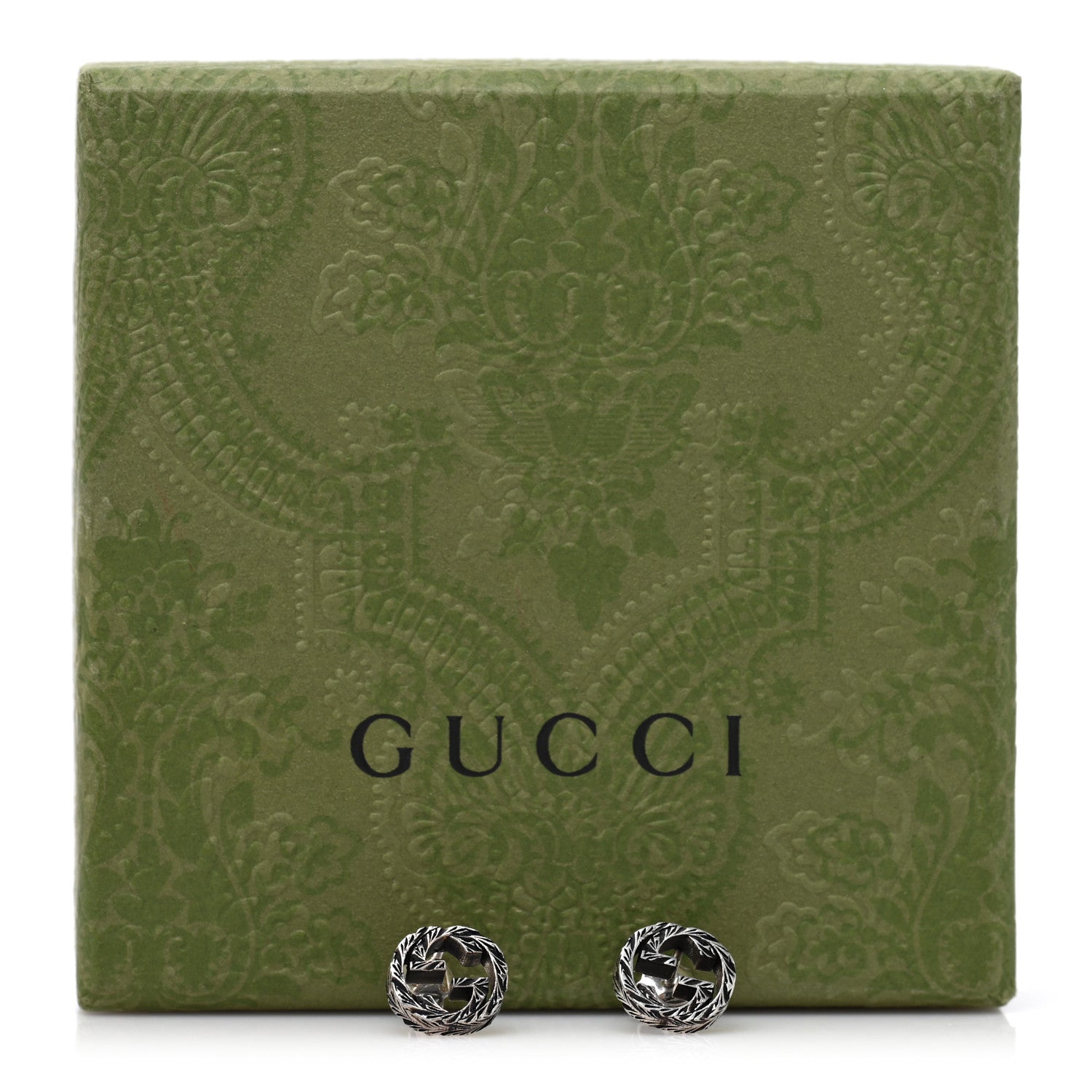 GUCCI シルバー テクスチャード インターロッキングG スタッドピアス(代金引換)