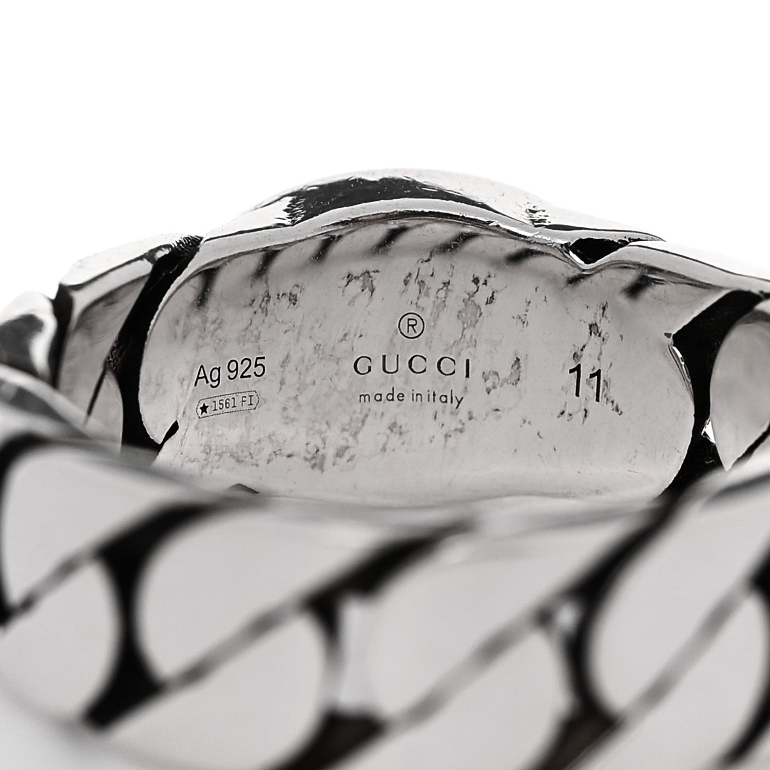GUCCI シルバー エナメル インターロッキングG チェーンリング 51 5.75 グリーン(代金引換)
