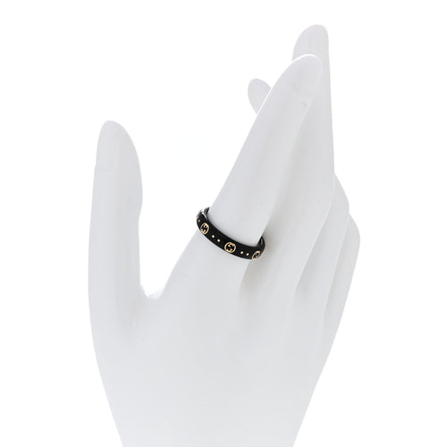 GUCCI 18Kイエローゴールド 合成コランダム アイコンリング 59 8.75 ブラック(代金引換)
