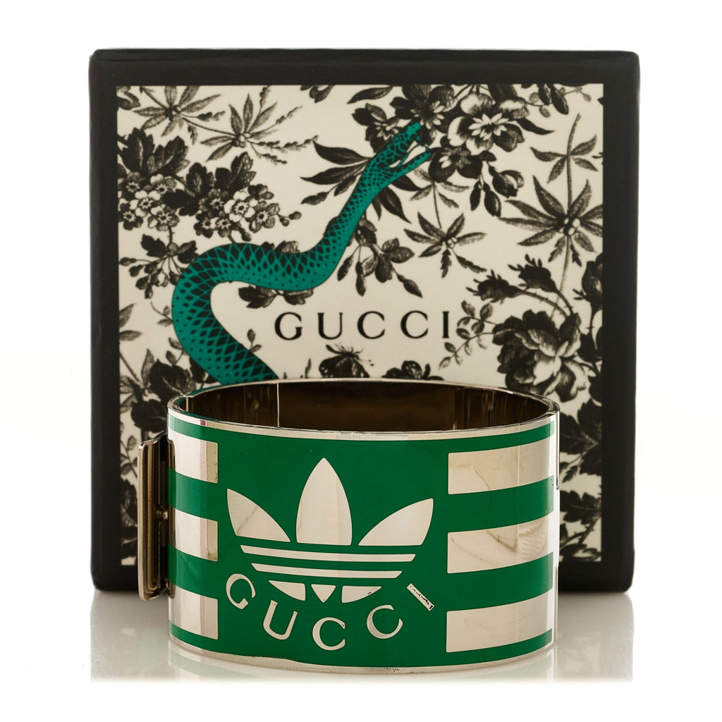 GUCCI X ADIDAS メタル エナメル カフ ブレスレット S シルバーグリーン(代金引換)