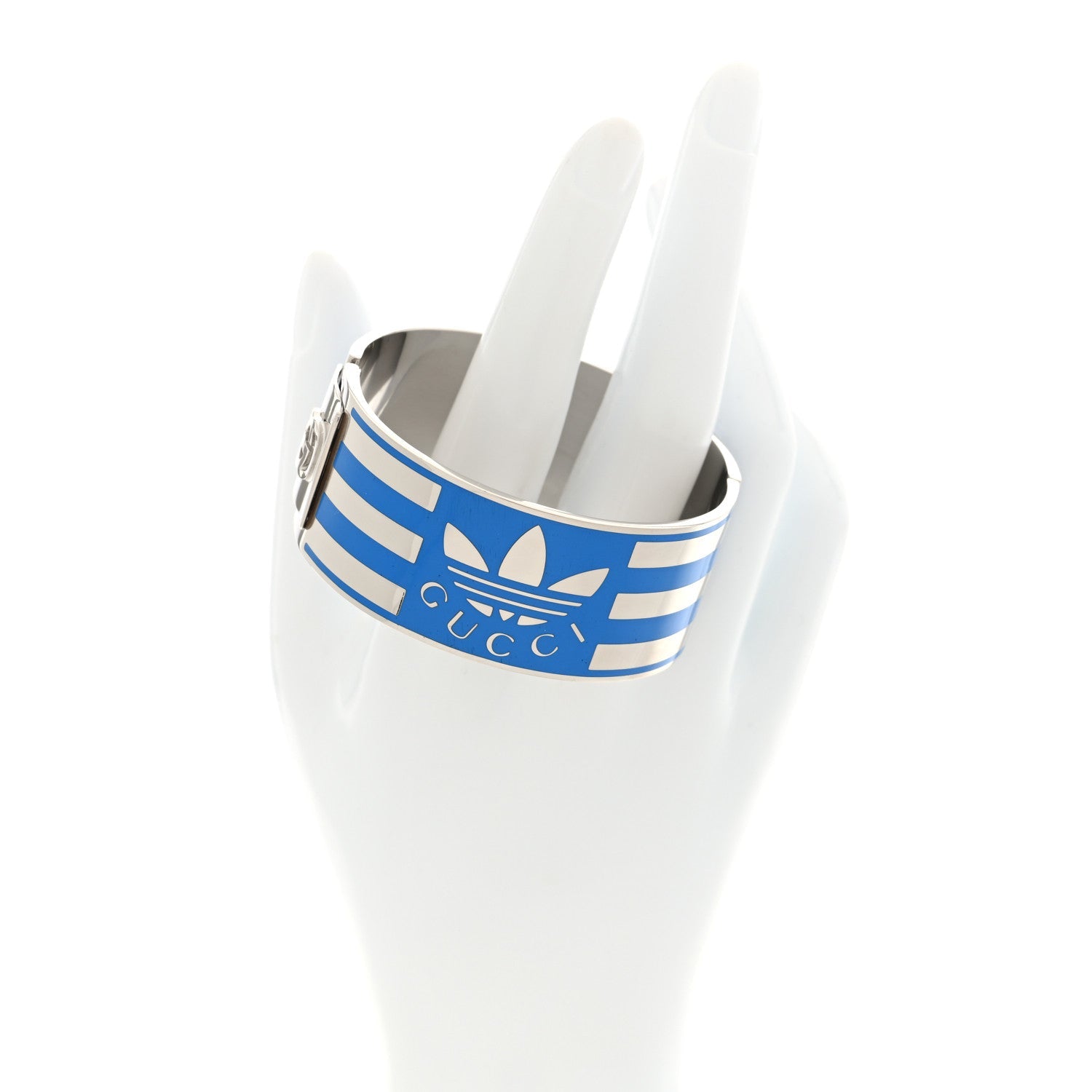 GUCCI X ADIDAS メタルエナメル カフブレスレット S シルバー×ブルー(代金引換)
