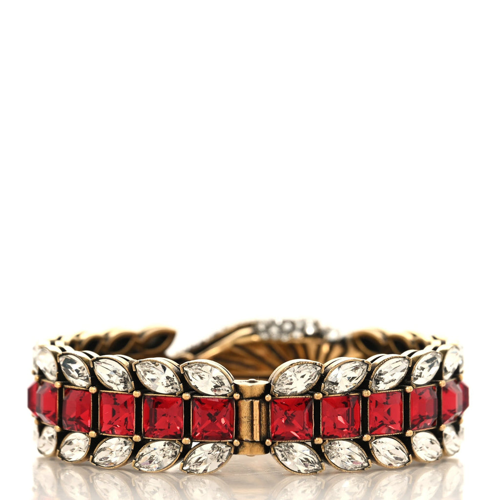 GUCCI メタルクリスタル スネークブレスレット S ホワイト×レッド(代金引換)