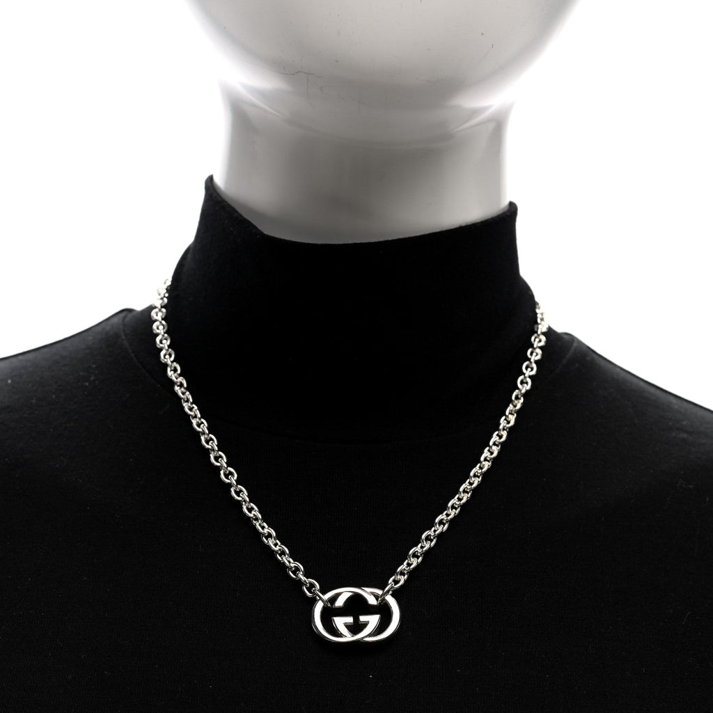 GUCCI スターリングシルバー ブリット インターロッキングGG ペンダント ネックレス(代金引換)