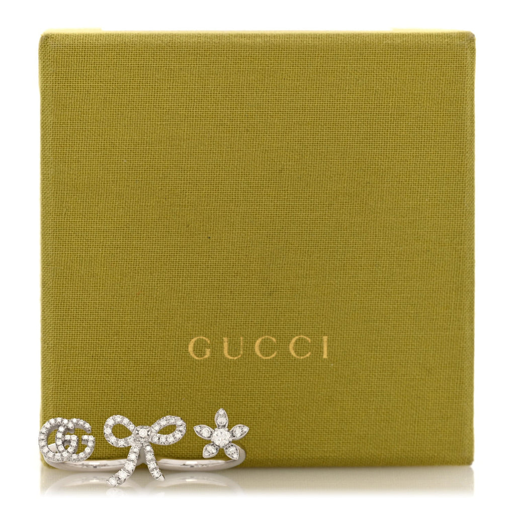 GUCCI 18Kホワイトゴールド ダイヤモンド フローラ ボウ フラワーリング M(代金引換)