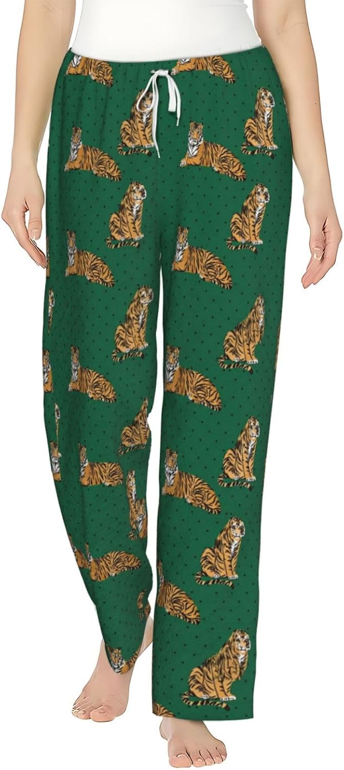 PVVCDV Tropical Safari Animal Print Flannel Pajama Pants For Women. Soft Fleece Lounge Pants