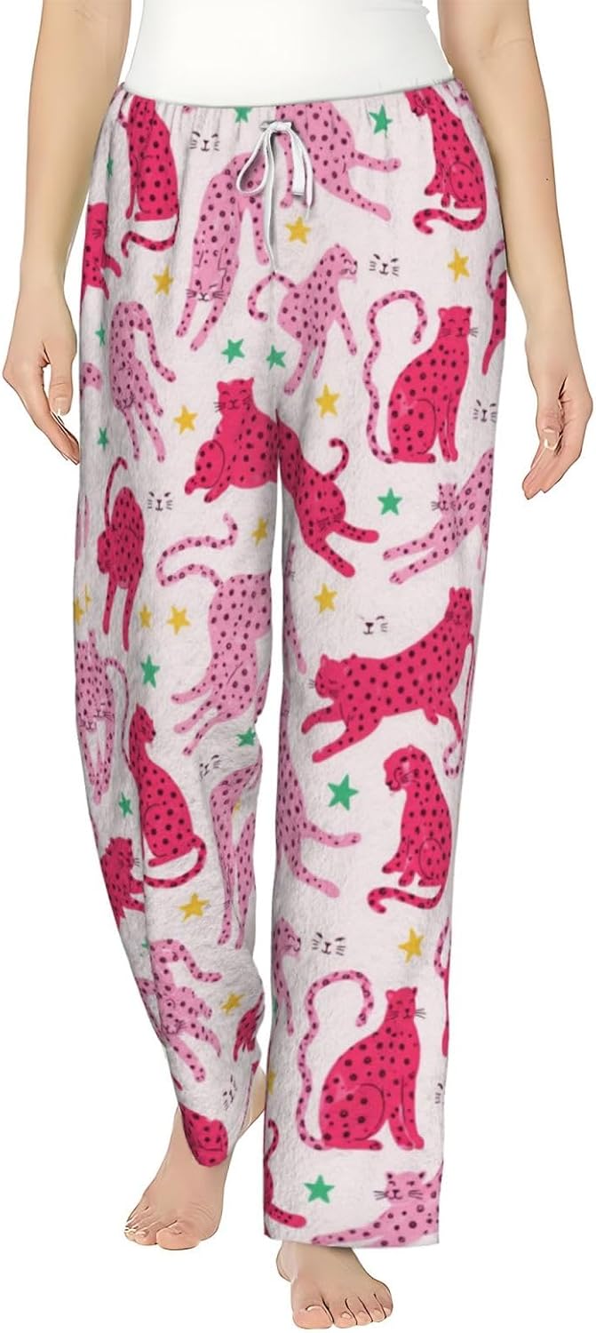 PVVCDV Tropical Safari Animal Print Flannel Pajama Pants For Women. Soft Fleece Lounge Pants