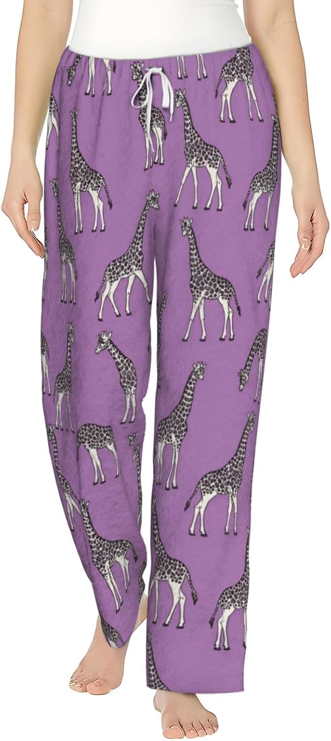 PVVCDV Tropical Safari Animal Print Flannel Pajama Pants For Women. Soft Fleece Lounge Pants