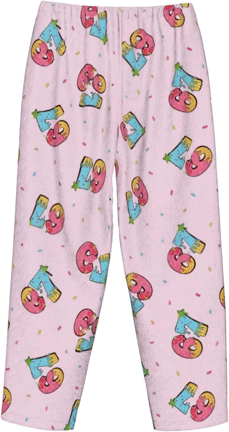 PVVCDV 67 Blue Bow Number Six Seven Flannel Pajama Pants For Women. Soft Fleece Lounge Pants