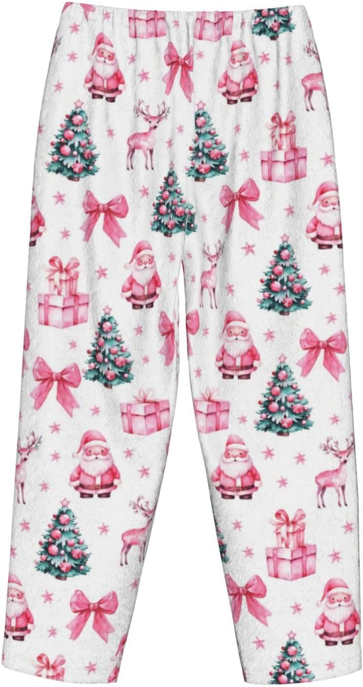 Red Striped Christmas Tree Flannel Pajama Pants For Women. Soft Fleece Lounge Pants With Pockets And Adjustable Drawstring