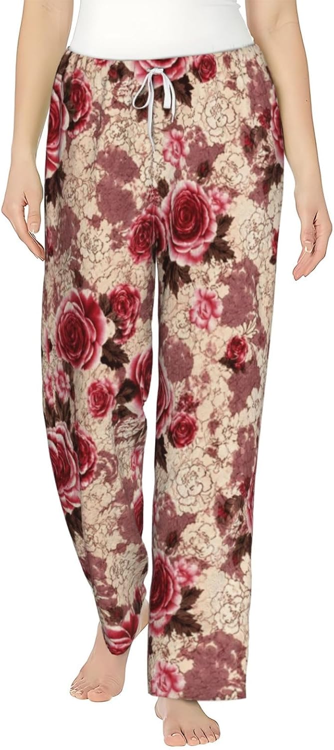 Blue Hydrangea Floral Flannel Pajama Pants For Women. Soft Fleece Lounge Pants With Pockets And Adjustable Drawstring