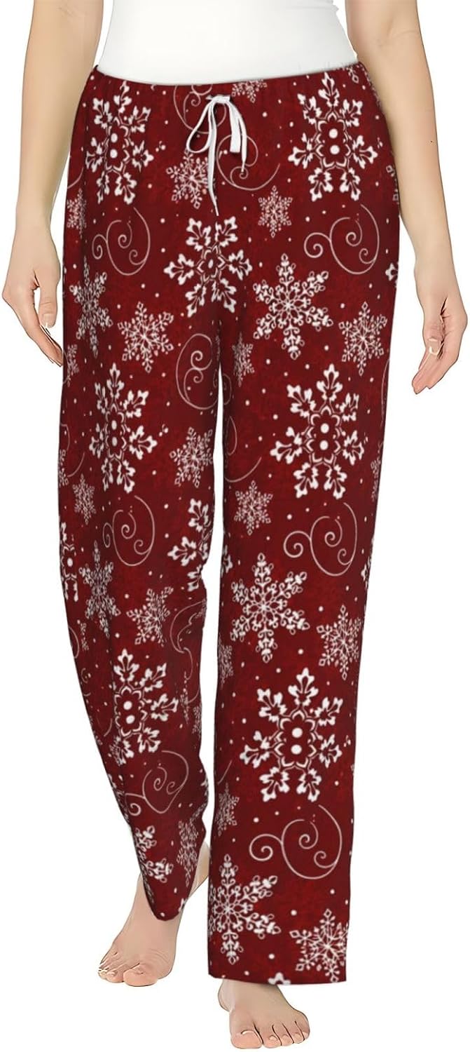 PVVCDV Winter Deer Christmas Tree Flannel Pajama Pants For Women. Soft Fleece Lounge Pants