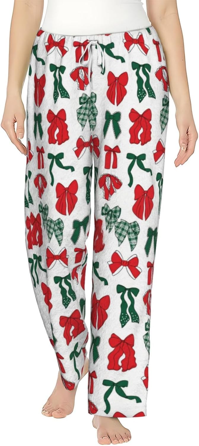 Christmas Duck Gift Flannel Pajama Pants For Women. Soft Fleece Lounge Pants With Pockets And Adjustable Drawstring