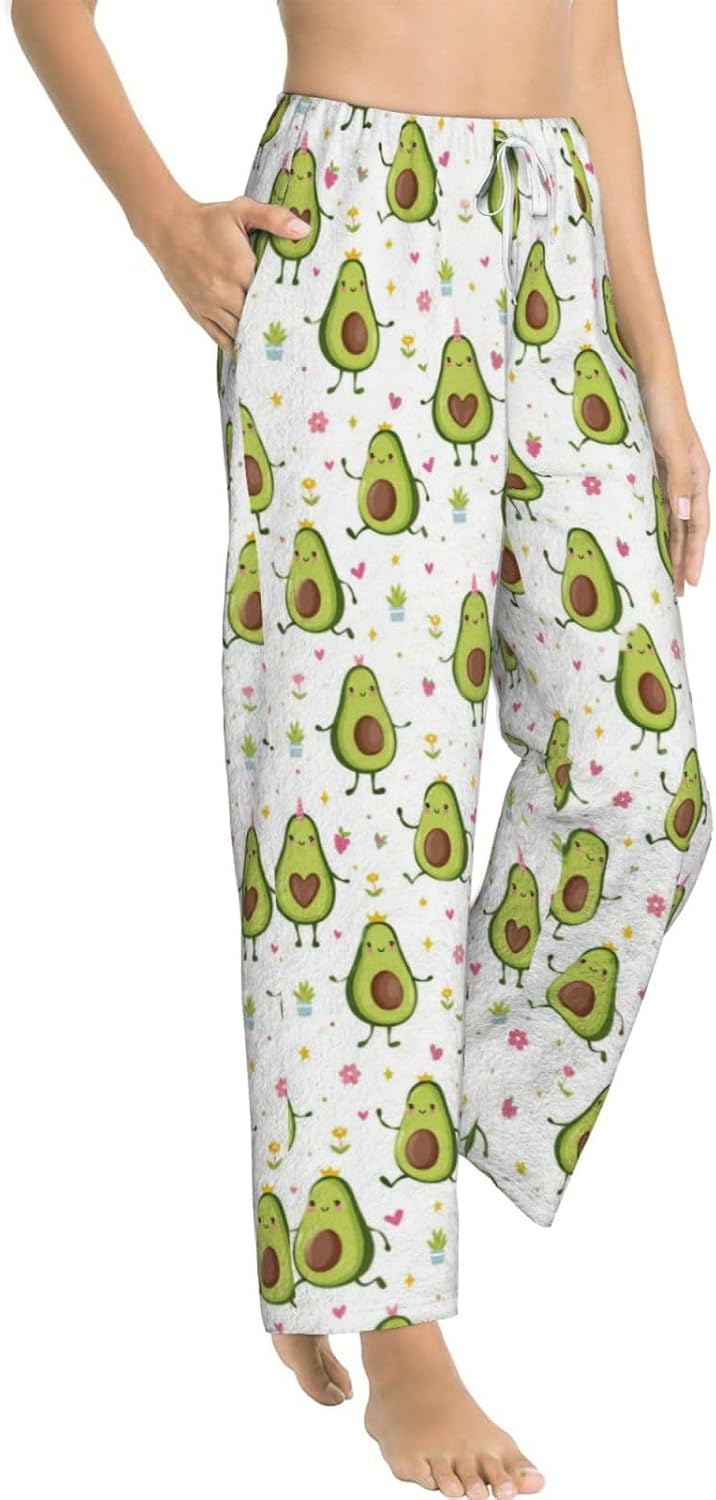 PVVCDV Cute Avocado Flannel Pajama Pants For Women. Soft Fleece Lounge Pants With Pockets And Adjustable Drawstring