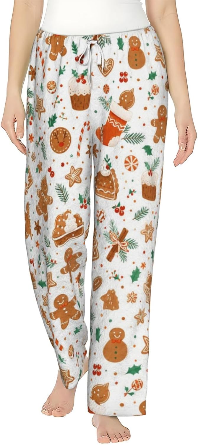 Christmas Leopard Cat Flannel Pajama Pants For Women. Soft Fleece Lounge Pants With Pockets And Adjustable Drawstring