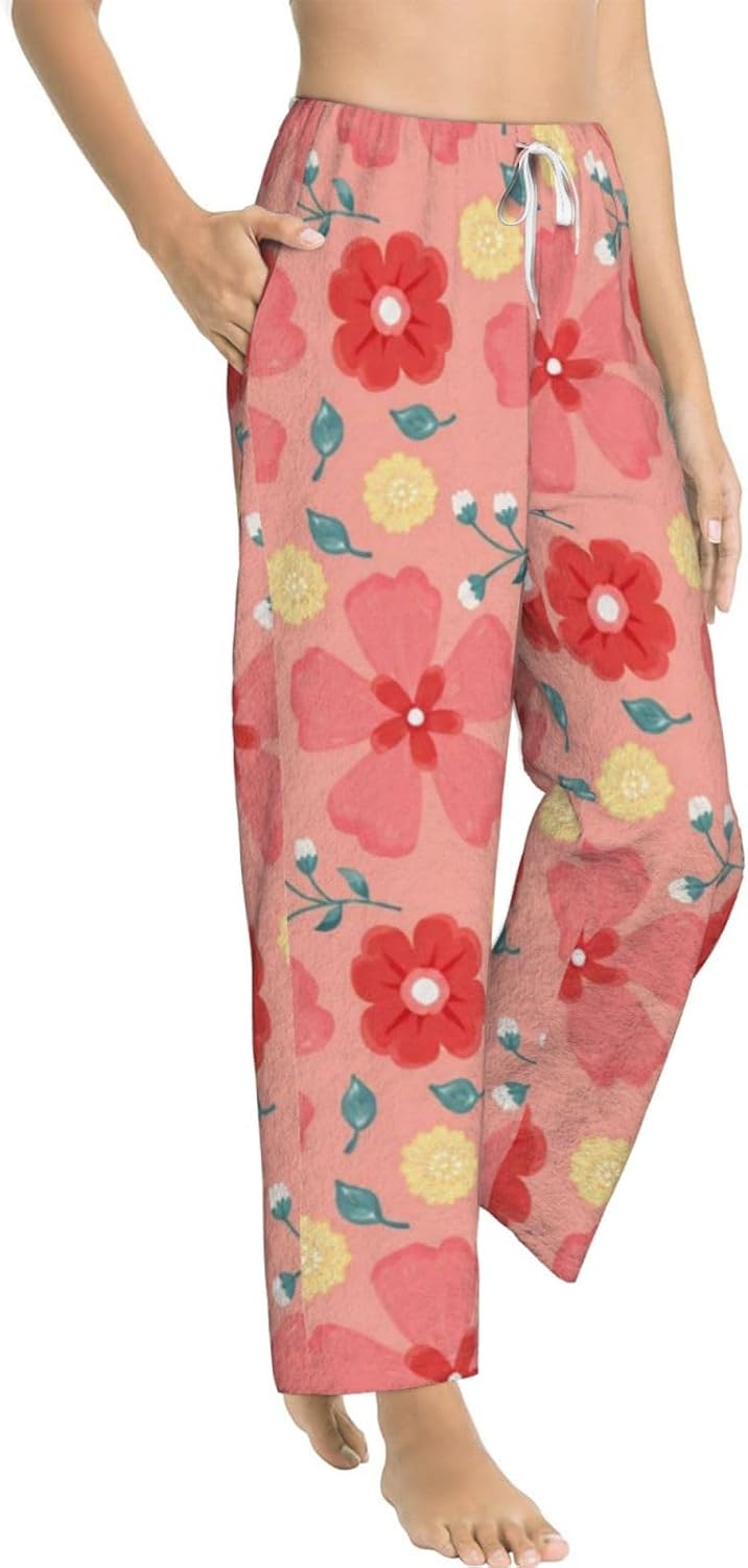 Blue Hydrangea Floral Flannel Pajama Pants For Women. Soft Fleece Lounge Pants With Pockets And Adjustable Drawstring