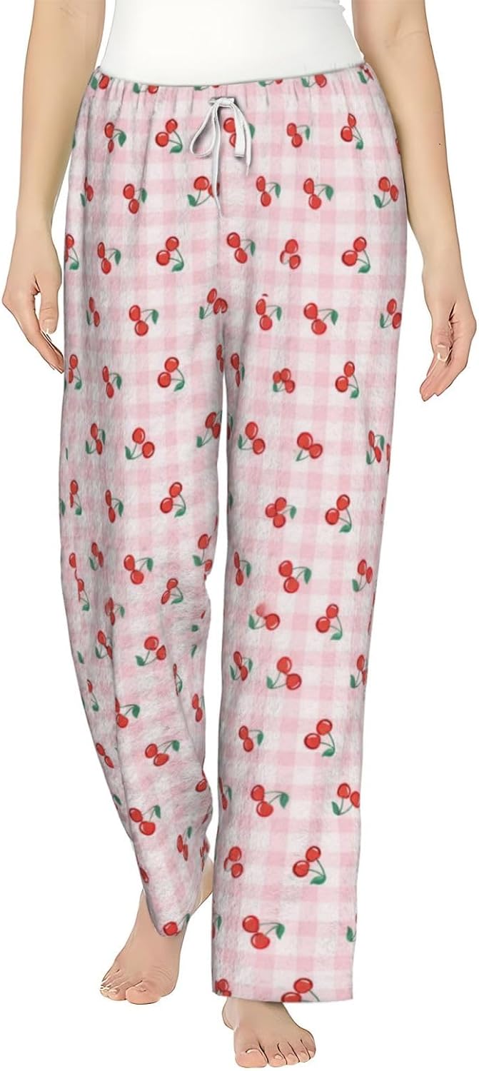 Pink Flamingo Bird Flannel Pajama Pants For Women. Soft Fleece Lounge Pants With Pockets And Adjustable Drawstring