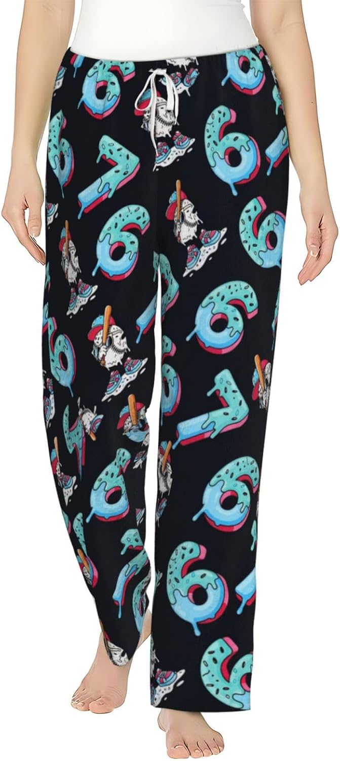 PVVCDV 67 Blue Bow Number Six Seven Flannel Pajama Pants For Women. Soft Fleece Lounge Pants