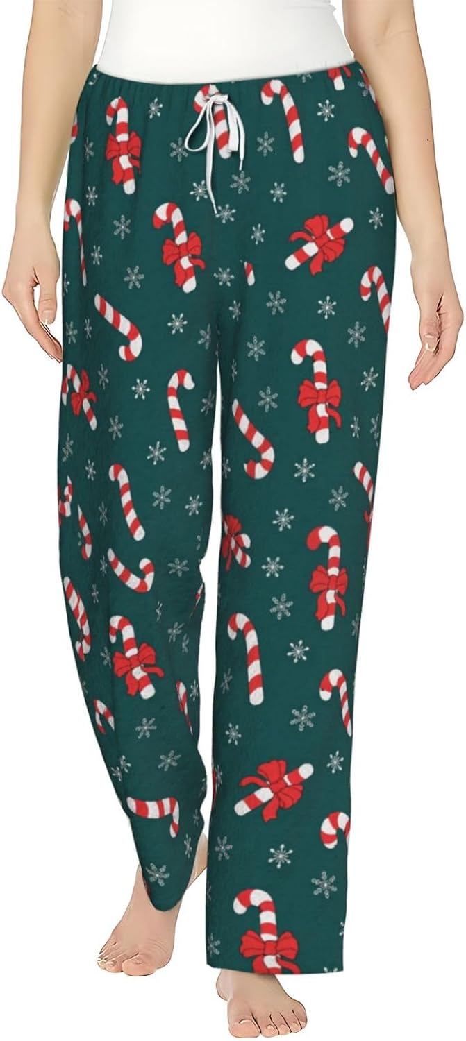 Christmas Duck Gift Flannel Pajama Pants For Women. Soft Fleece Lounge Pants With Pockets And Adjustable Drawstring