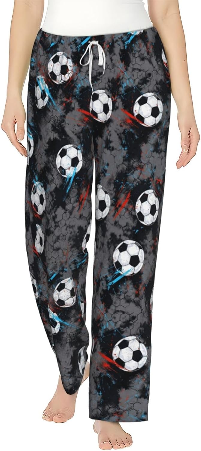 PVVCDV Tennis Racket Bow Stripe Flannel Pajama Pants For Women. Soft Fleece Lounge Pants