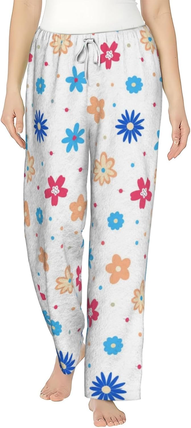 Floral Garden Boho Flannel Pajama Pants For Women. Soft Fleece Lounge Pants With Pockets And Adjustable Drawstring