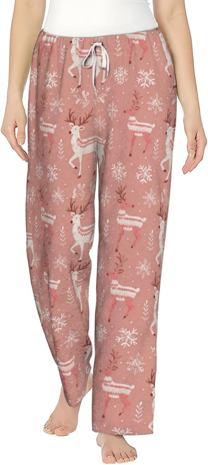 Red Striped Christmas Tree Flannel Pajama Pants For Women. Soft Fleece Lounge Pants With Pockets And Adjustable Drawstring
