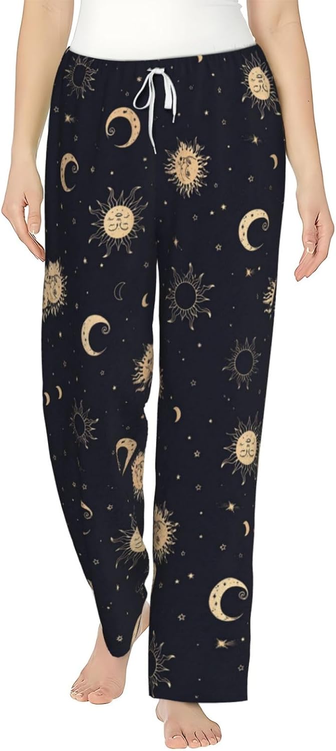 Gothic Bat Floral Black White Flannel Pajama Pants For Women. Soft Fleece Lounge Pants With Pockets And Adjustable Drawstring