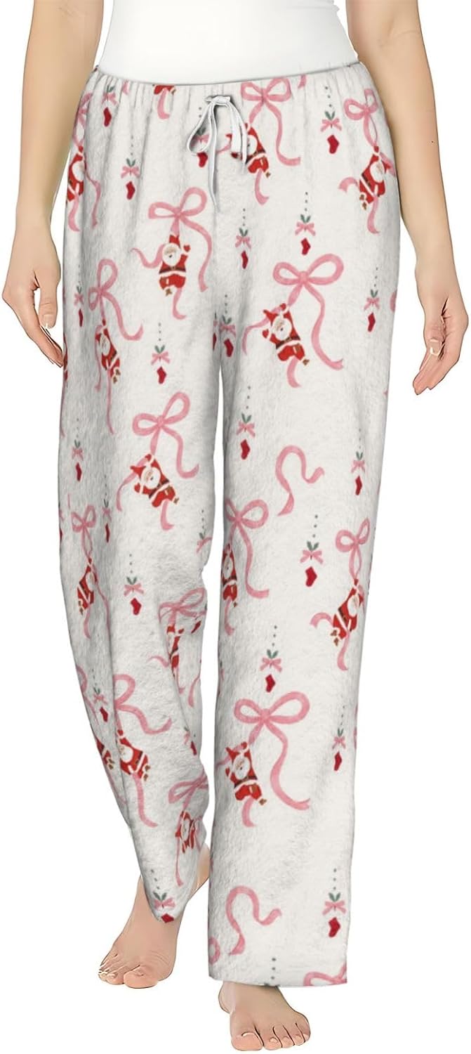 PVVCDV Winter Deer Christmas Tree Flannel Pajama Pants For Women. Soft Fleece Lounge Pants
