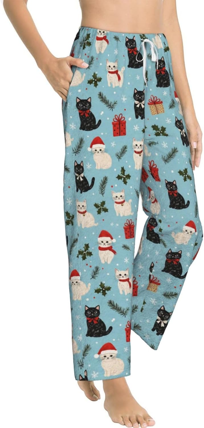 Christmas Duck Gift Flannel Pajama Pants For Women. Soft Fleece Lounge Pants With Pockets And Adjustable Drawstring