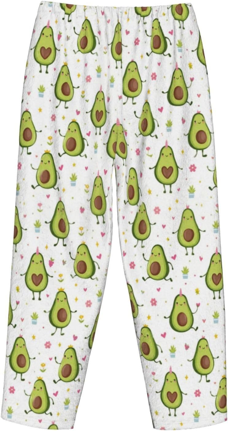 PVVCDV Cute Avocado Flannel Pajama Pants For Women. Soft Fleece Lounge Pants With Pockets And Adjustable Drawstring