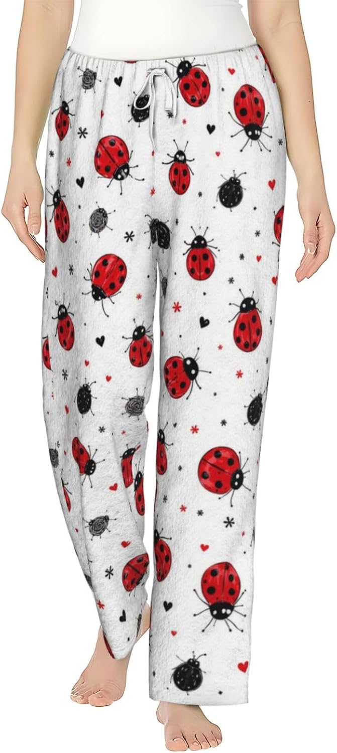 Vintage Books And Wildflowers Flannel Pajama Pants For Women. Soft Fleece Lounge Pants With Pockets And Adjustable Drawstring
