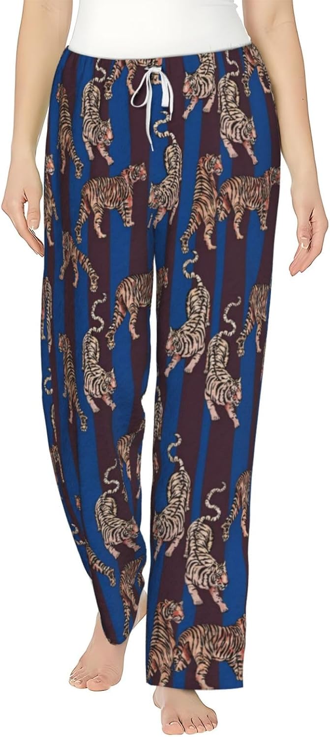 PVVCDV Tropical Safari Animal Print Flannel Pajama Pants For Women. Soft Fleece Lounge Pants