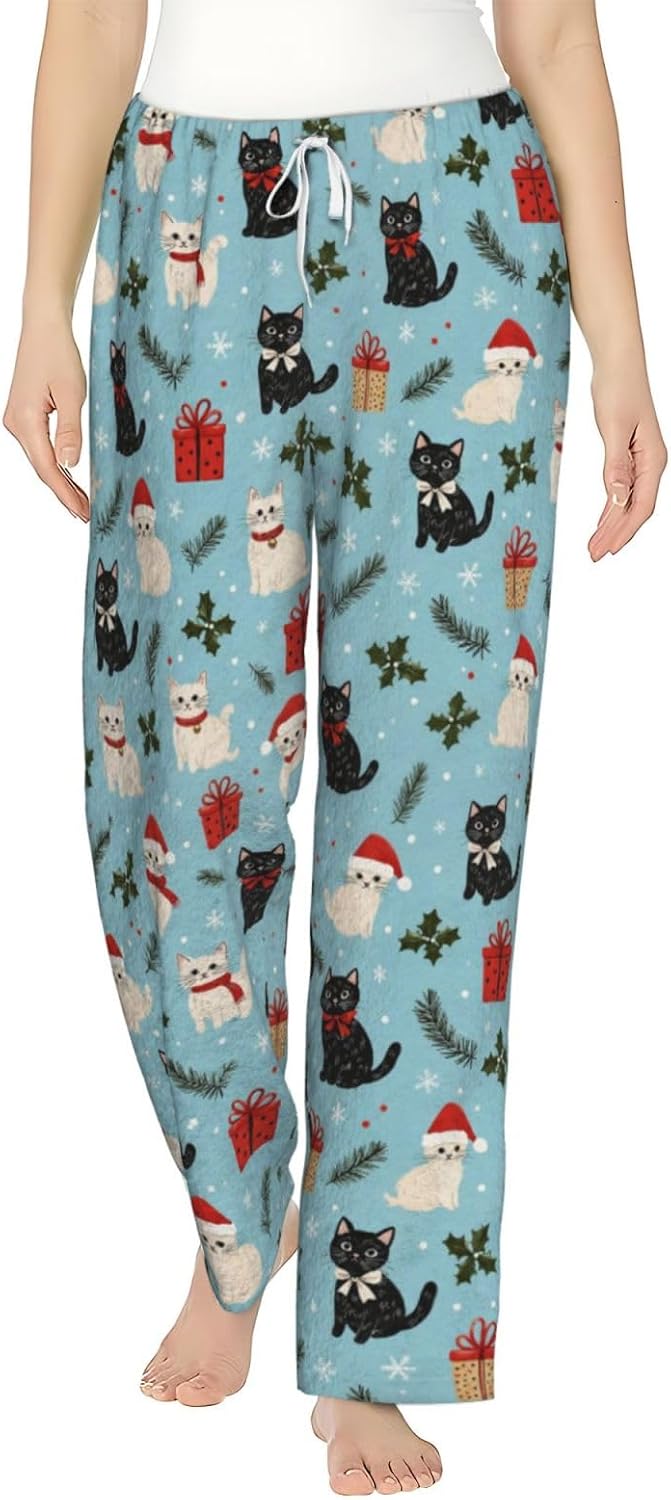 Christmas Duck Gift Flannel Pajama Pants For Women. Soft Fleece Lounge Pants With Pockets And Adjustable Drawstring