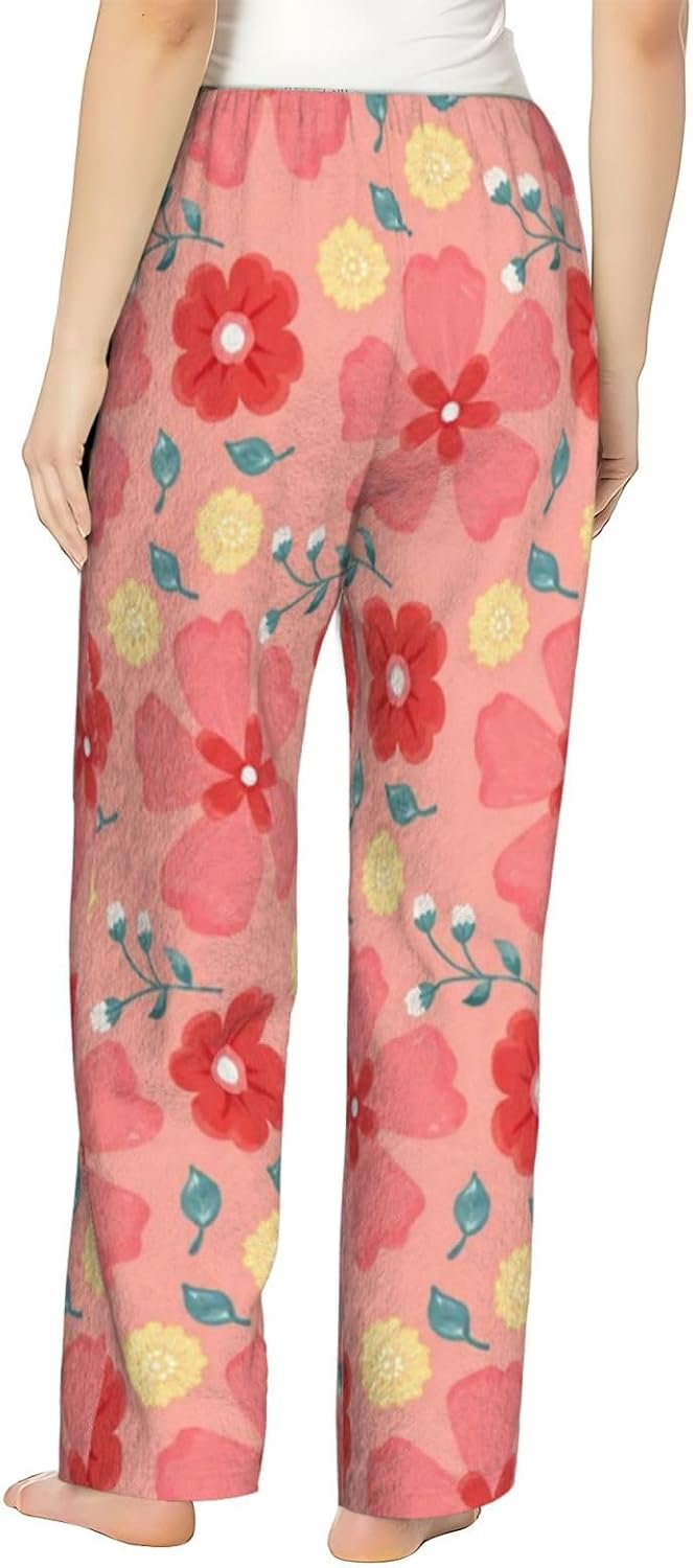 Blue Hydrangea Floral Flannel Pajama Pants For Women. Soft Fleece Lounge Pants With Pockets And Adjustable Drawstring