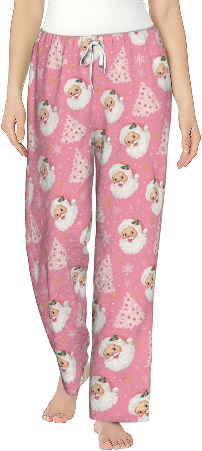 Red Striped Christmas Tree Flannel Pajama Pants For Women. Soft Fleece Lounge Pants With Pockets And Adjustable Drawstring