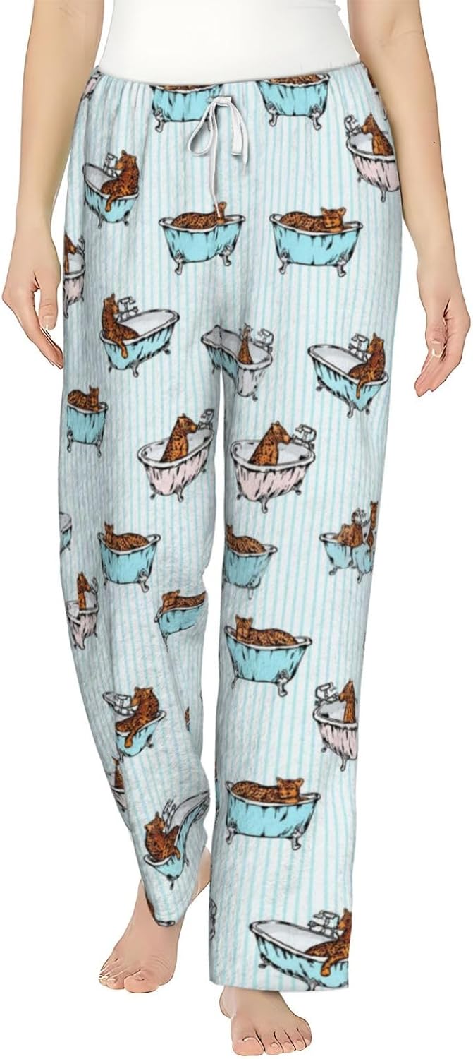 Giraffe Floral Botanical Flannel Pajama Pants For Women. Soft Fleece Lounge Pants With Pockets And Adjustable Drawstring