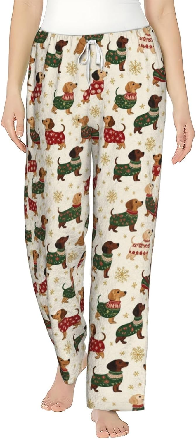 Christmas Duck Gift Flannel Pajama Pants For Women. Soft Fleece Lounge Pants With Pockets And Adjustable Drawstring