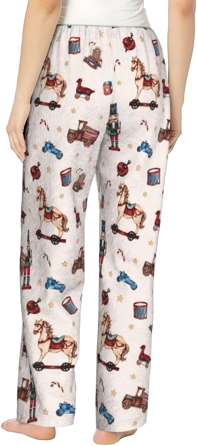 PVVCDV Winter Deer Christmas Tree Flannel Pajama Pants For Women. Soft Fleece Lounge Pants