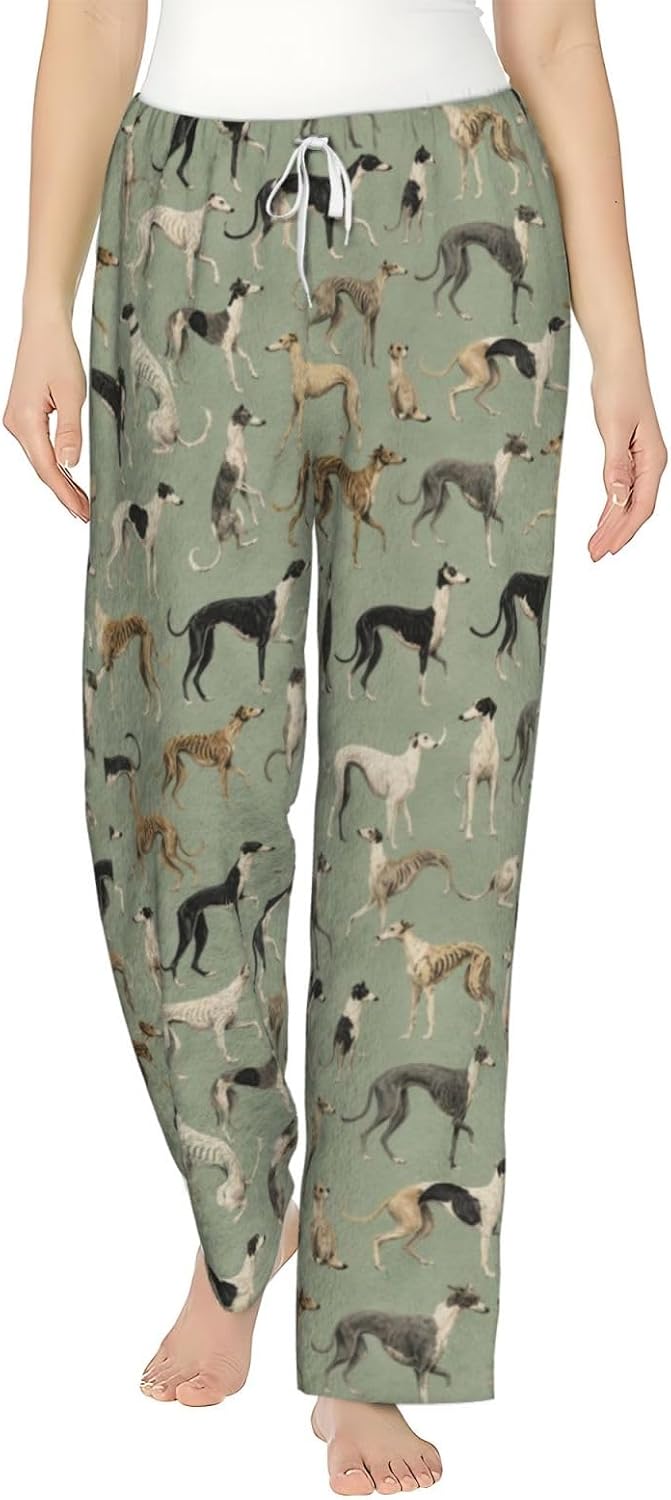 Giraffe Floral Botanical Flannel Pajama Pants For Women. Soft Fleece Lounge Pants With Pockets And Adjustable Drawstring
