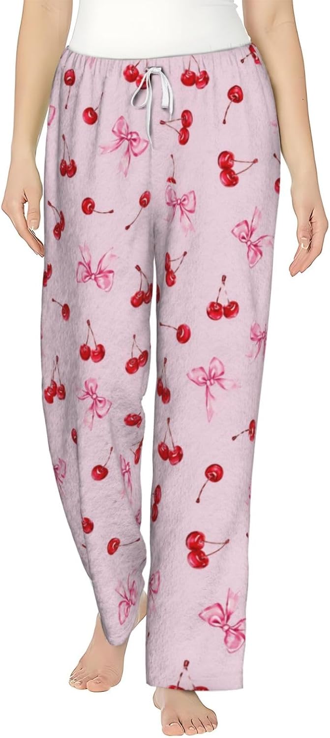 Pink Flamingo Bird Flannel Pajama Pants For Women. Soft Fleece Lounge Pants With Pockets And Adjustable Drawstring