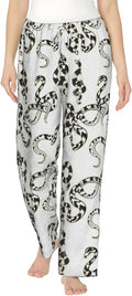 Leopard Tropical Leaf Flannel Pajama Pants For Women. Soft Fleece Lounge Pants With Pockets And Adjustable Drawstring