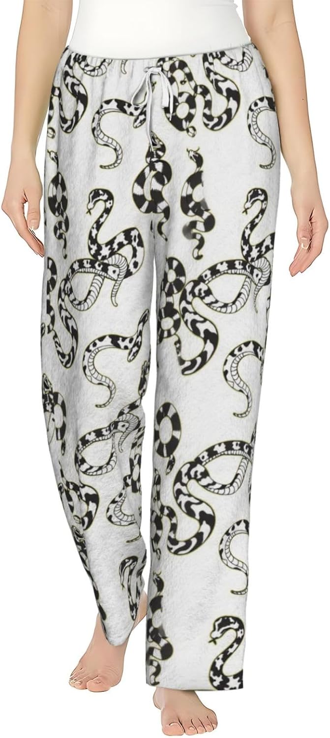 Leopard Tropical Leaf Flannel Pajama Pants For Women. Soft Fleece Lounge Pants With Pockets And Adjustable Drawstring